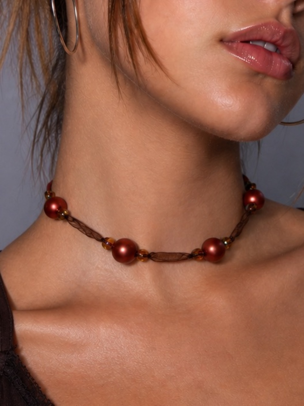 Y2K Boho Beaded Ribbon Choker Indie Hippie Vacation Necklace 🕶️